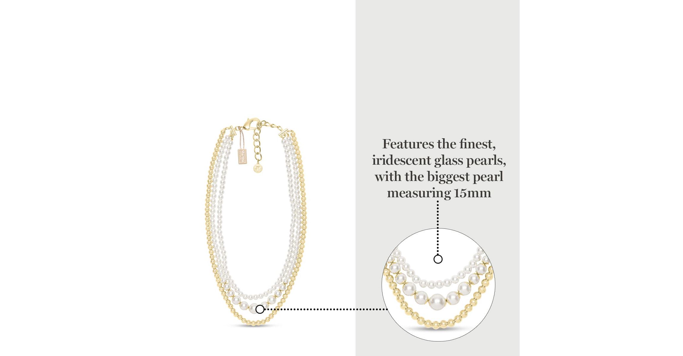 Three Strand Pearl and Ball Necklace In Gold