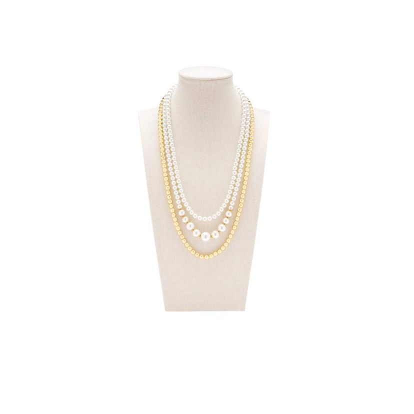 Traditional Three Strand Pearl Necklace In Gold