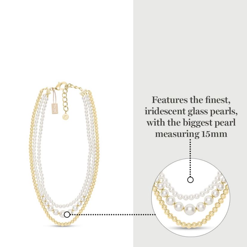 Traditional Three Strand Pearl Necklace In Gold