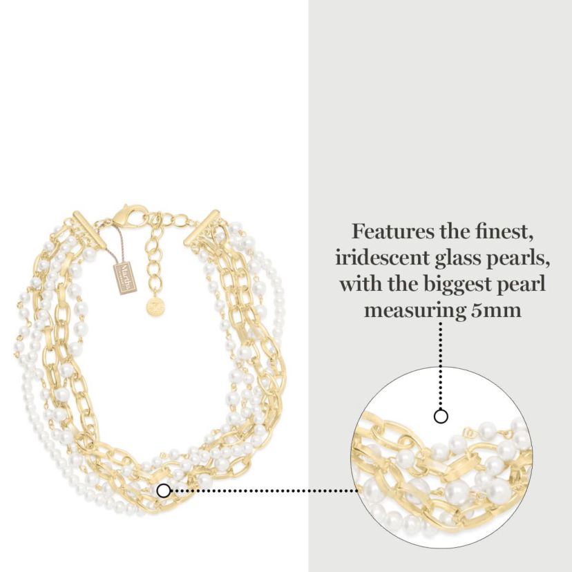 Five Strand Pearl and Chain Twisted Necklace In Gold