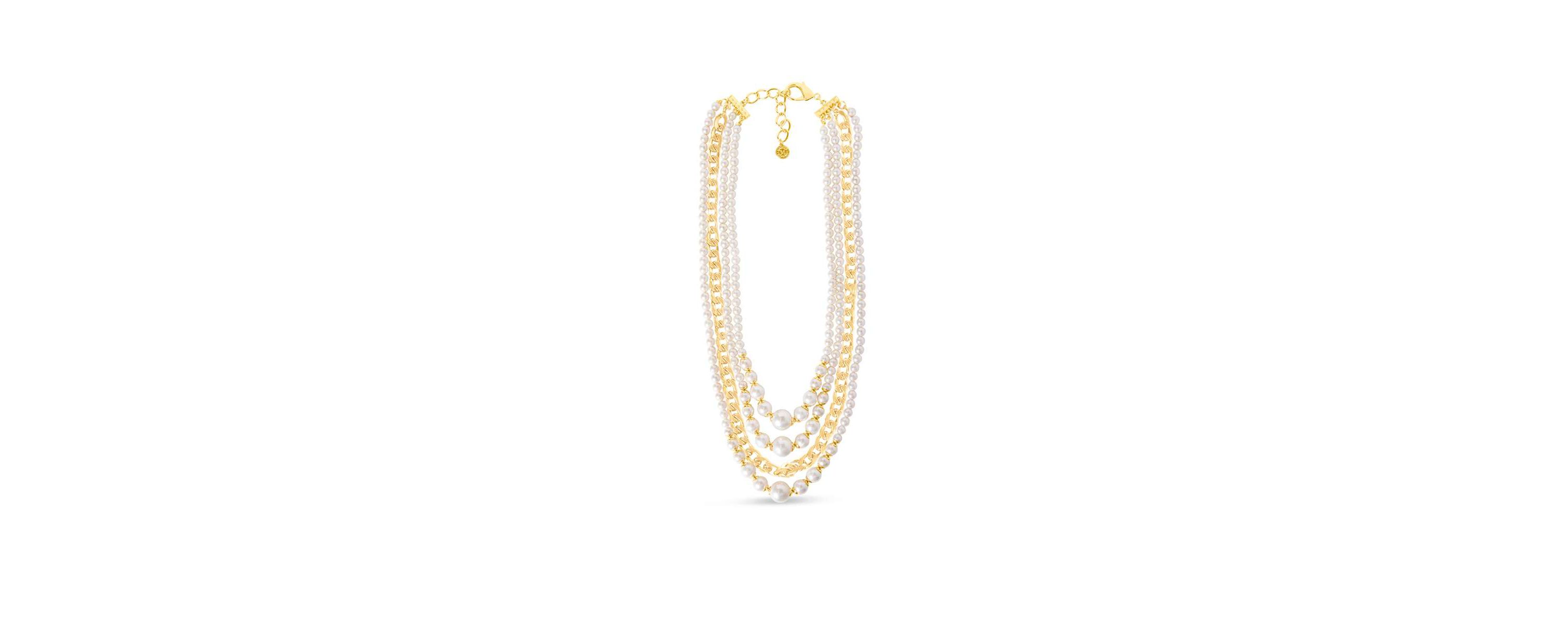 Four Strand Pearl and Chain Necklace In Gold