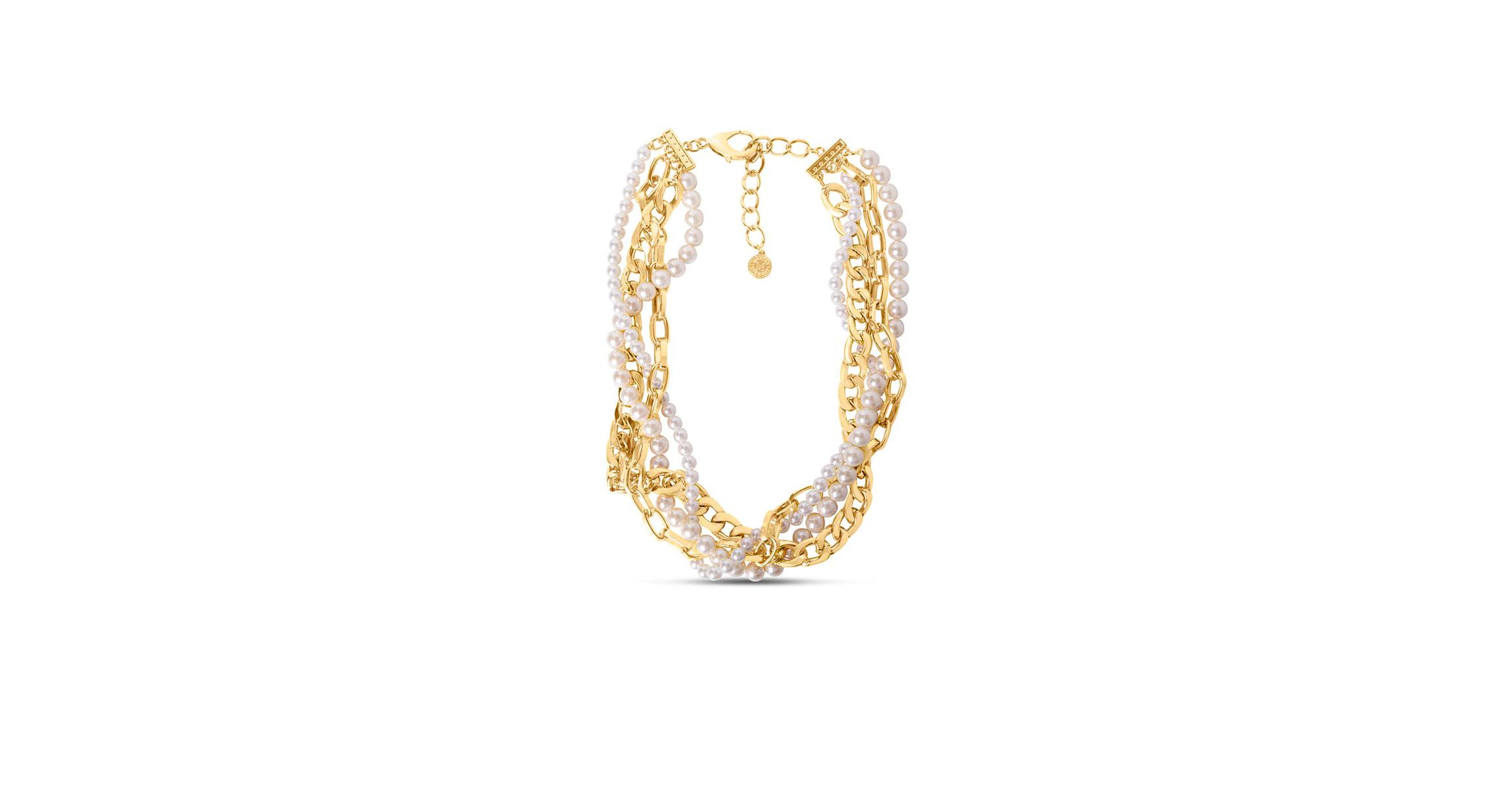 Four Twisted Strand Pearl and Chain Necklace In Gold