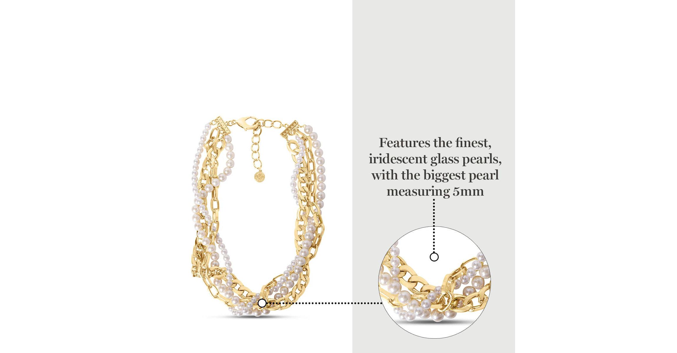 Four Twisted Strand Pearl and Chain Necklace In Gold