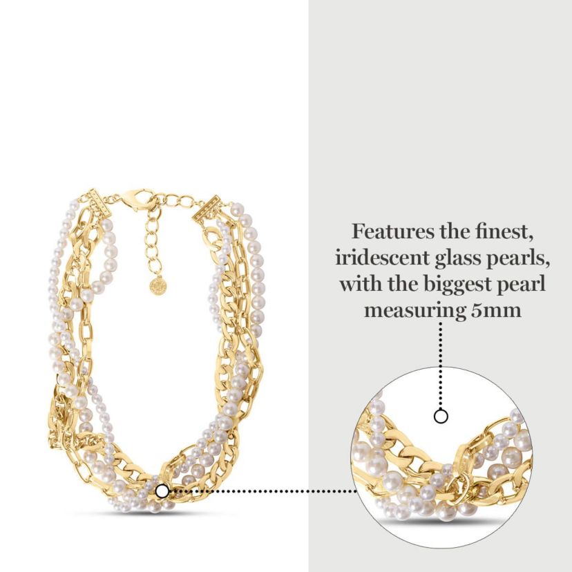 Four Twisted Strand Pearl and Chain Necklace In Gold