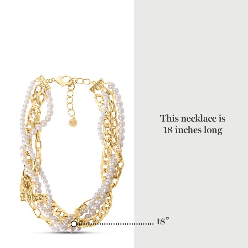 Four Twisted Strand Pearl and Chain Necklace In Gold