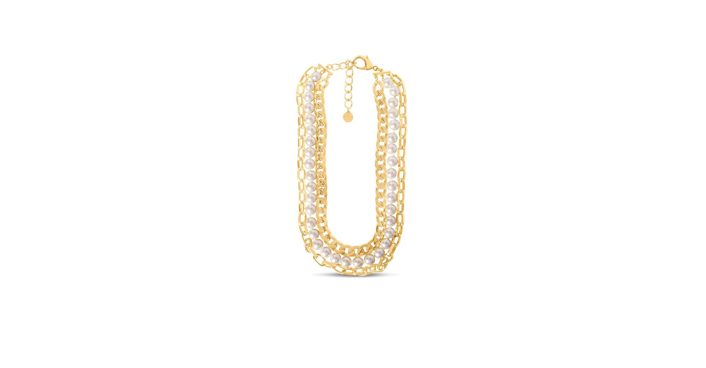 Three Strand Pearl and Chain Necklace In Gold