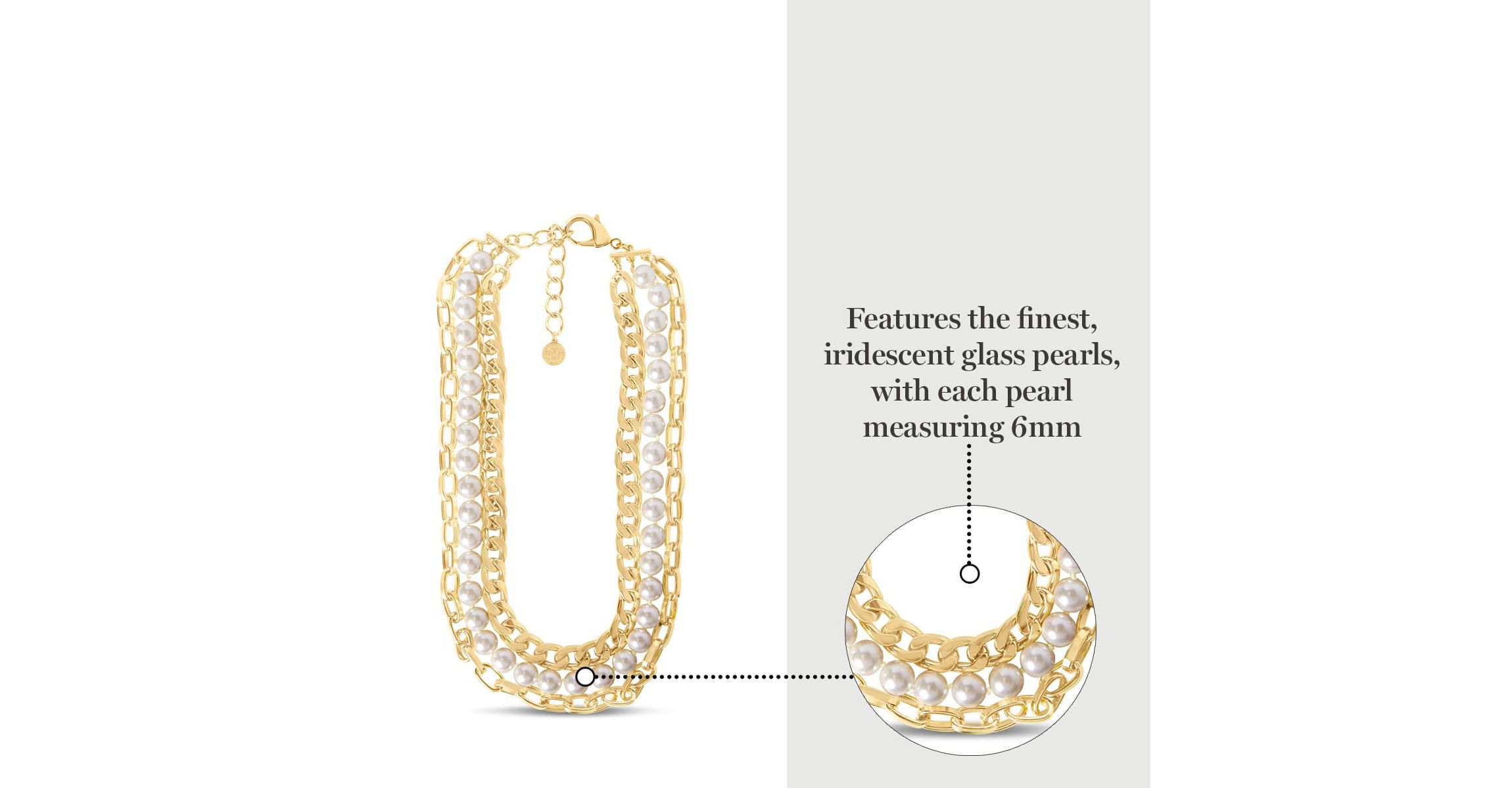 Three Strand Pearl and Chain Necklace In Gold
