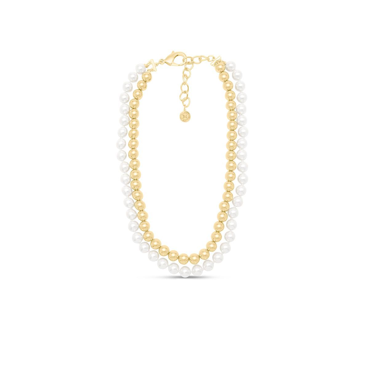 Pearl and Gold Ball Necklace In Gold