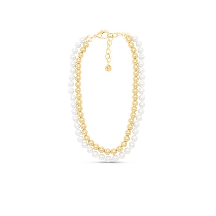 Pearl and Gold Ball Necklace In Gold