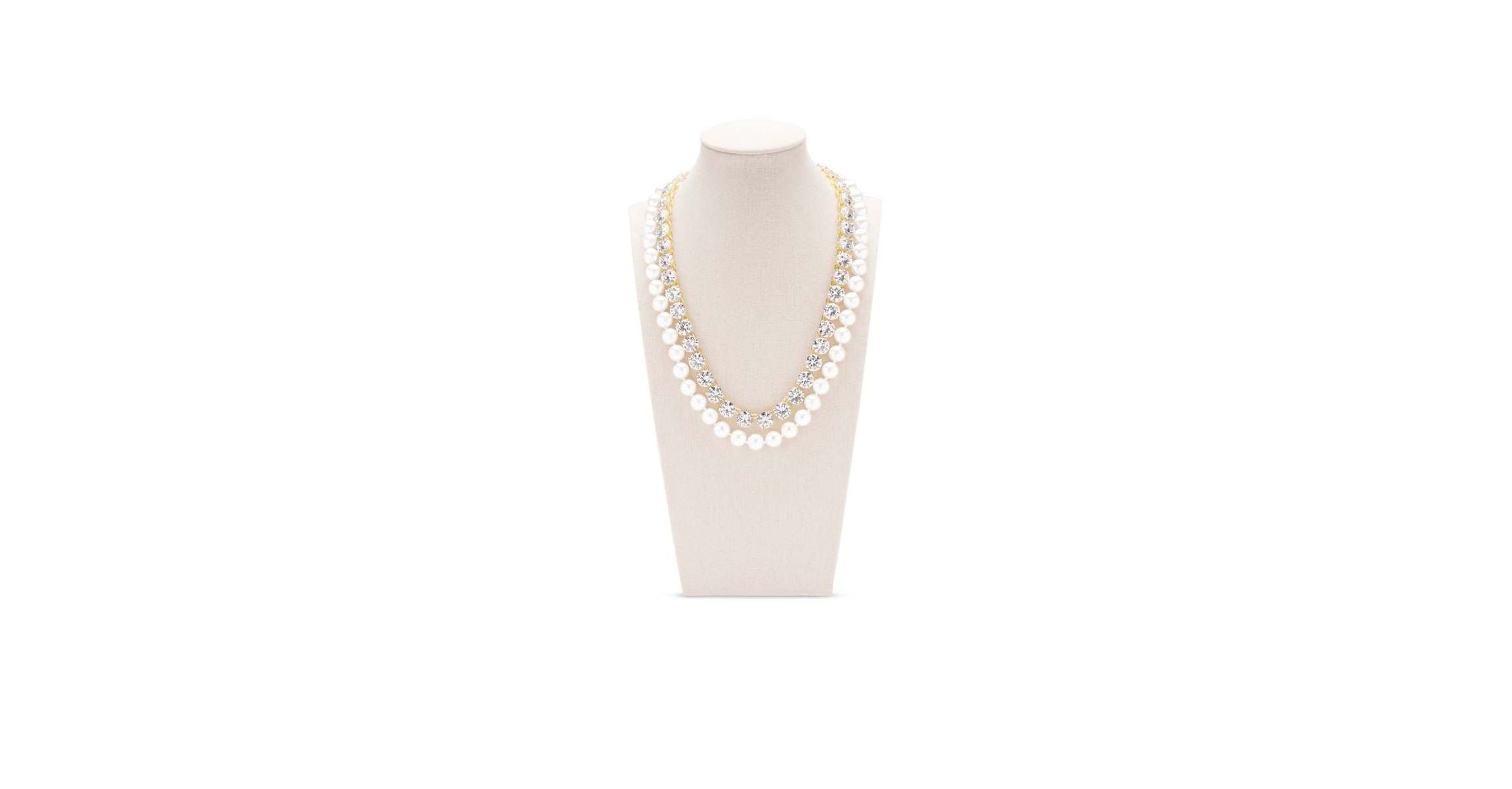 Pearl and Crystal Necklace In Gold, 18 Inches For Women