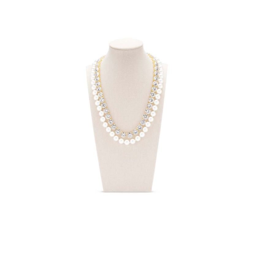 Pearl and Crystal Necklace In Gold, 18 Inches For Women