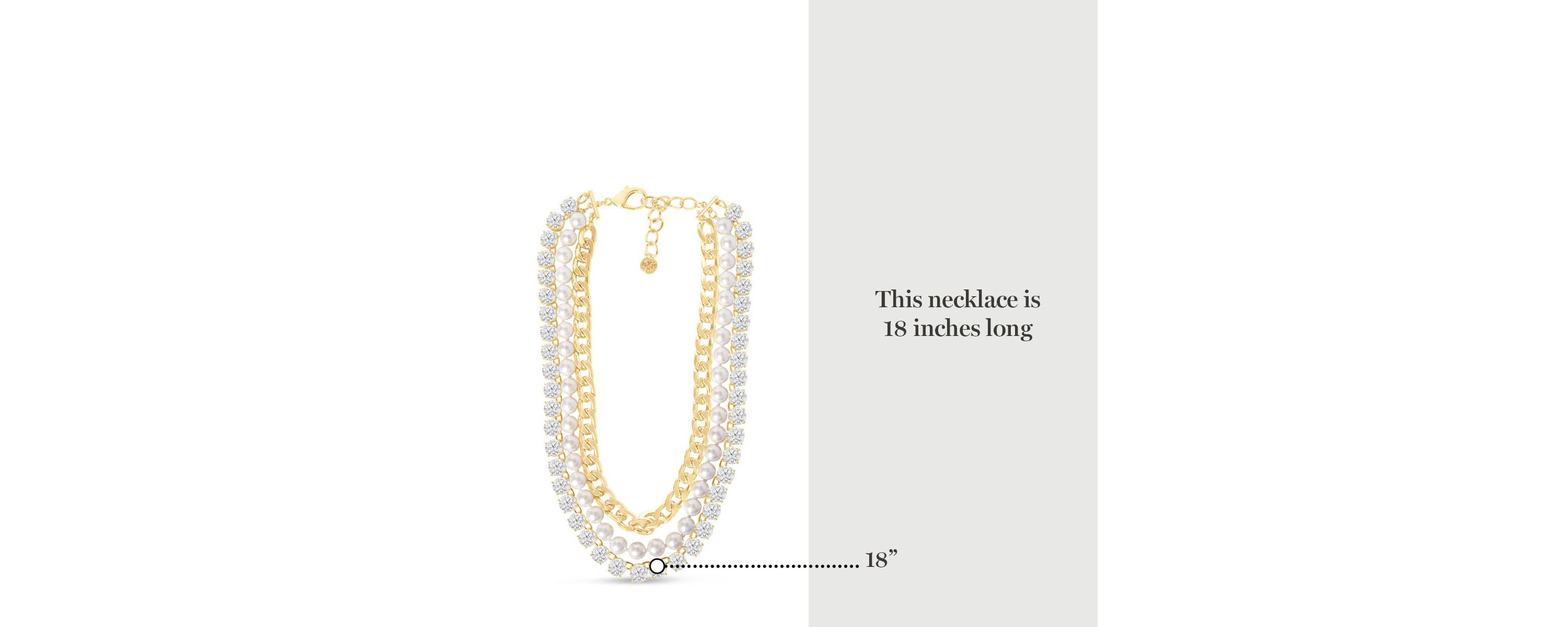 Three Strand Pearl, Crystal and Chain Necklace In Gold, 18 Inches For Women