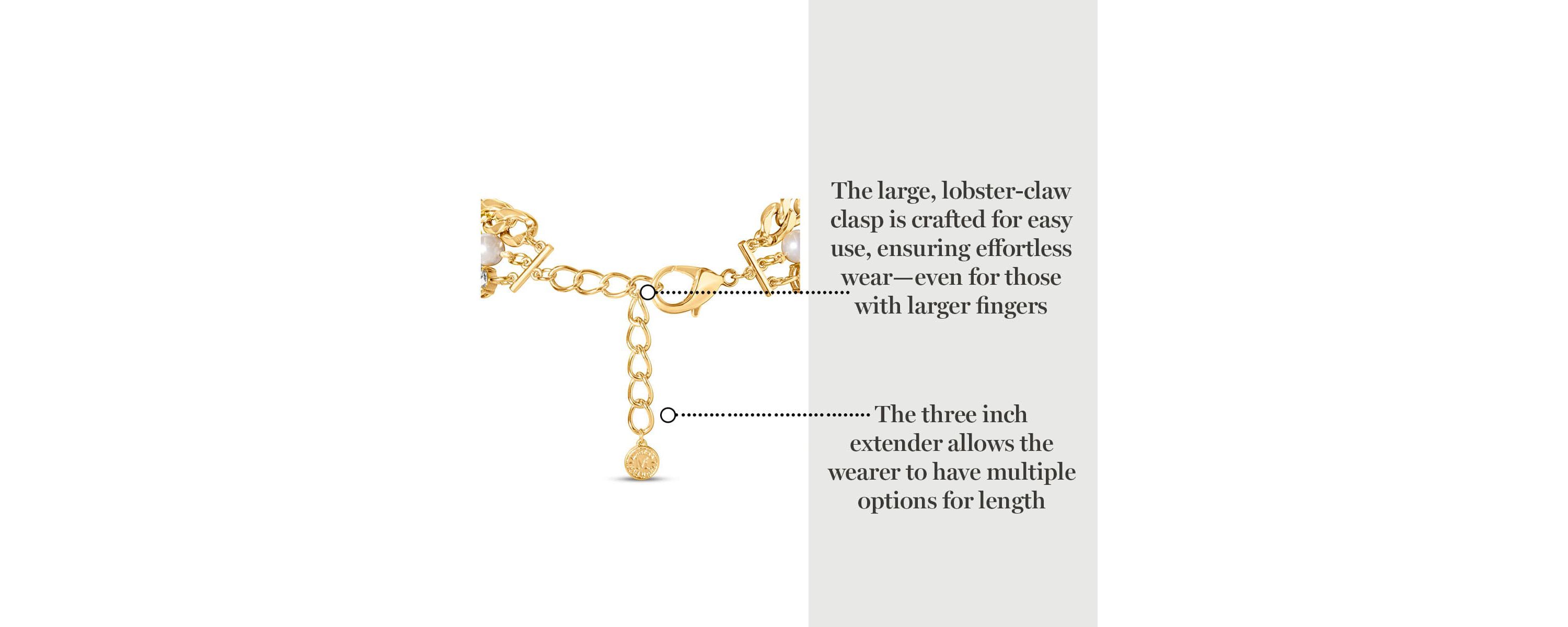 Three Strand Pearl, Crystal and Chain Necklace In Gold, 18 Inches For Women