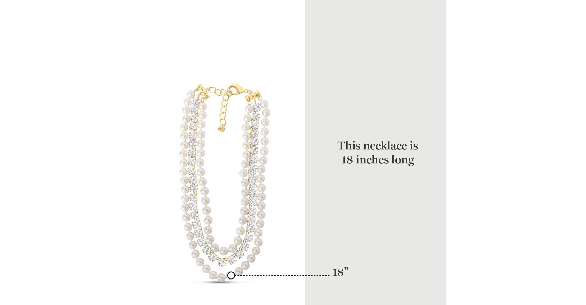 Three Strand Pearl and Crystal Necklace In Gold, 18 Inches For Women