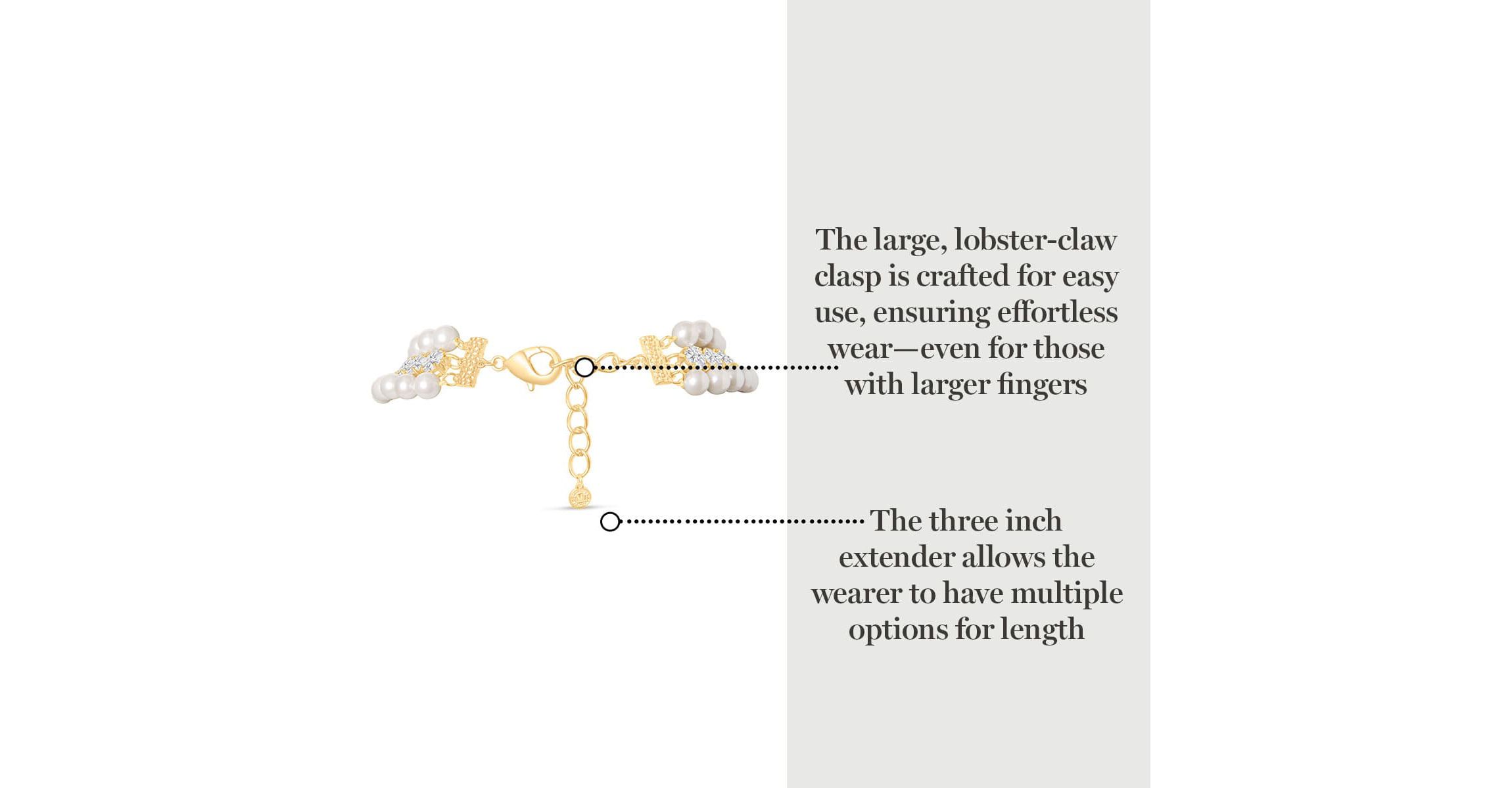 Three Strand Pearl and Crystal Necklace In Gold, 18 Inches For Women
