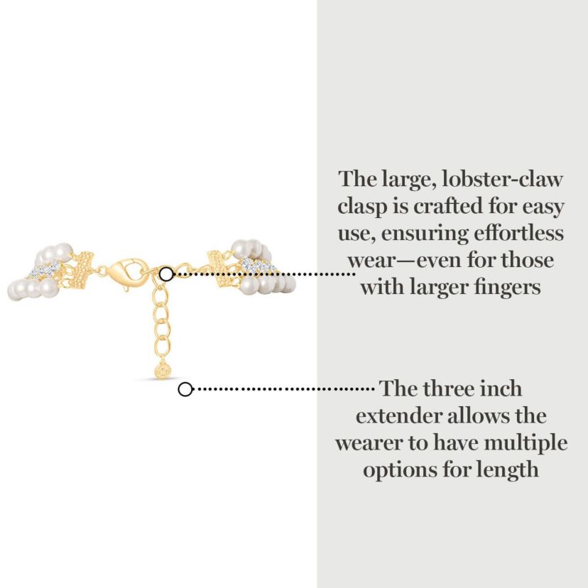 Three Strand Pearl and Crystal Necklace In Gold, 18 Inches For Women