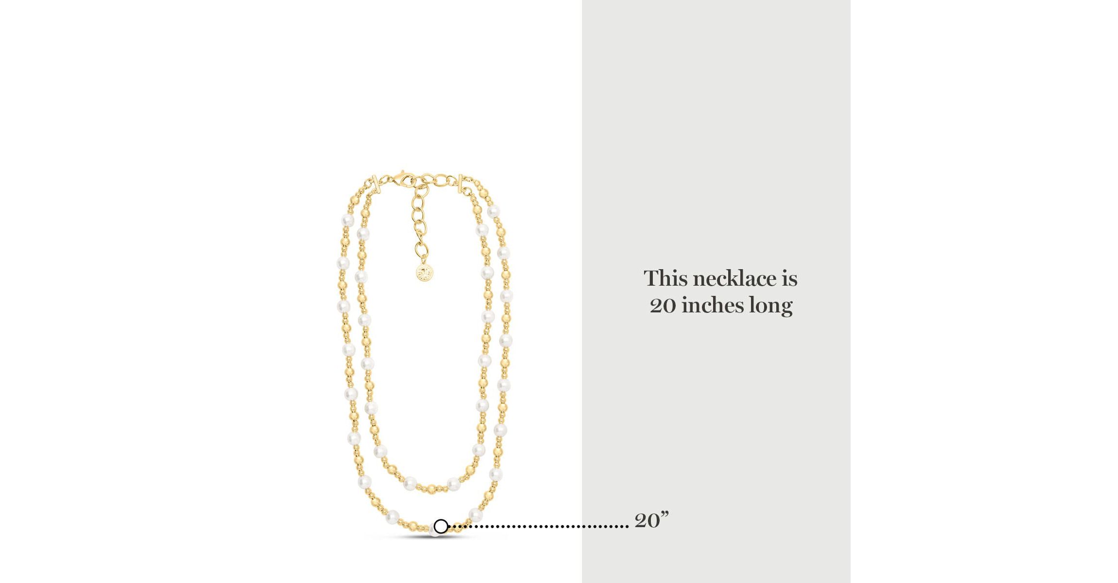 Two Strand Pearl and Gold Ball Necklace, 20 Inches For Women