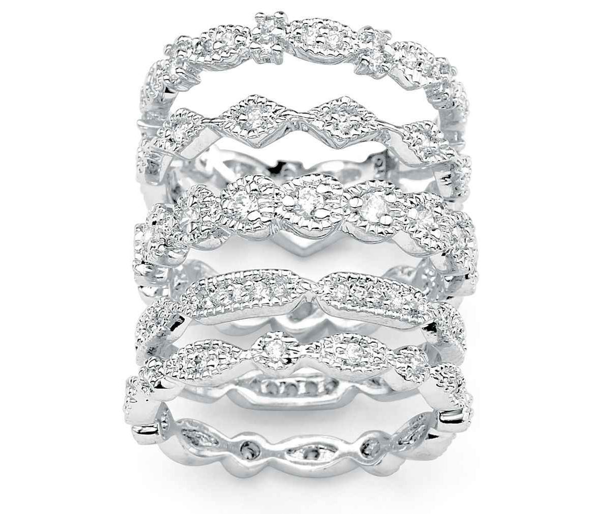 5 Piece 1.55 TCW Round Cubic Zirconia Stack Eternity Bands Set in Silvertone