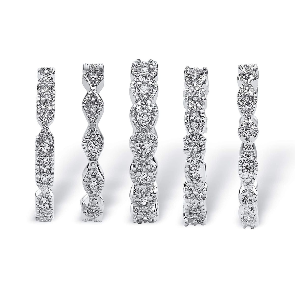 5 Piece 1.55 TCW Round Cubic Zirconia Stack Eternity Bands Set in Silvertone
