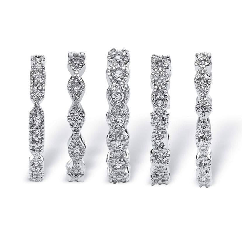 5 Piece 1.55 TCW Round Cubic Zirconia Stack Eternity Bands Set in Silvertone