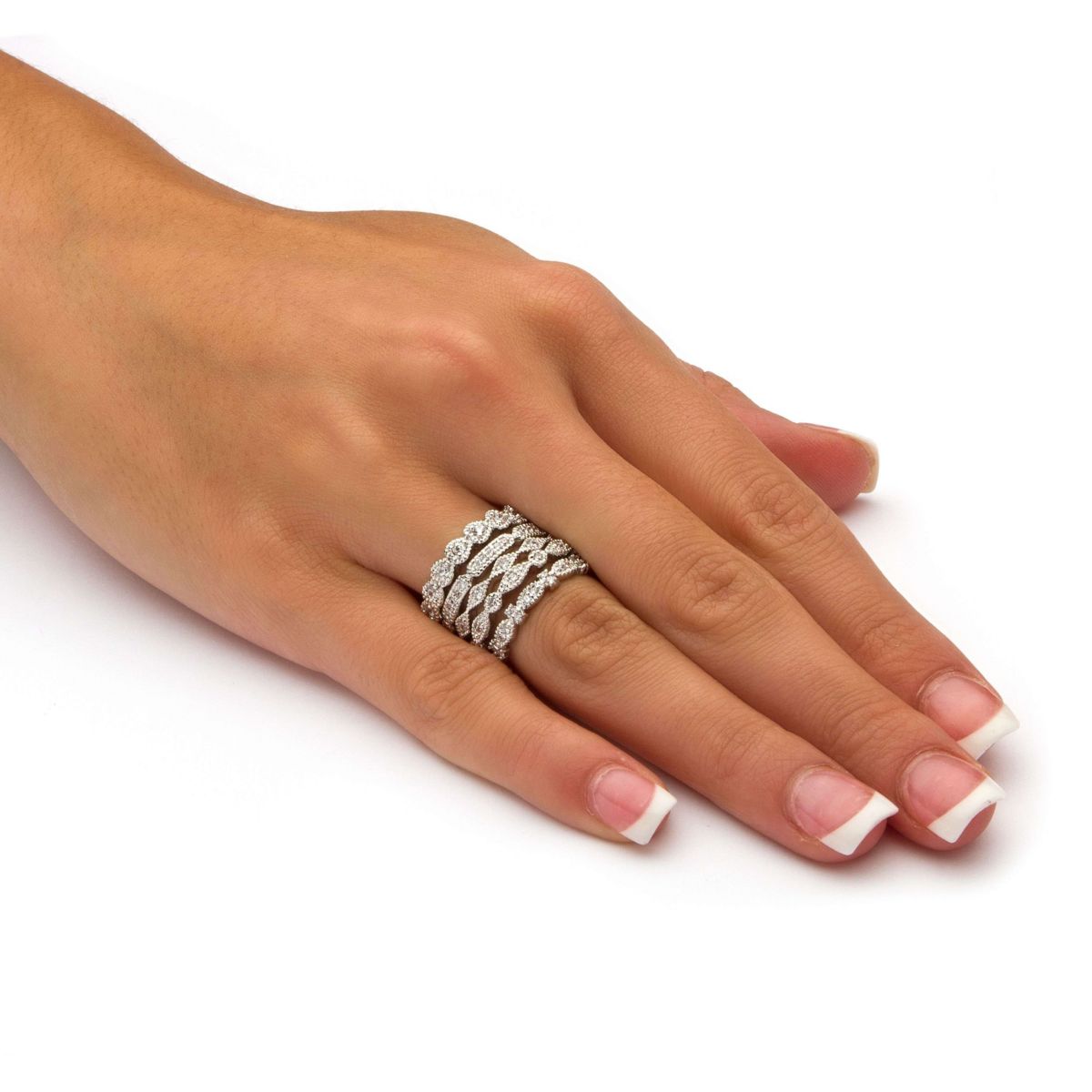 5 Piece 1.55 TCW Round Cubic Zirconia Stack Eternity Bands Set in Silvertone
