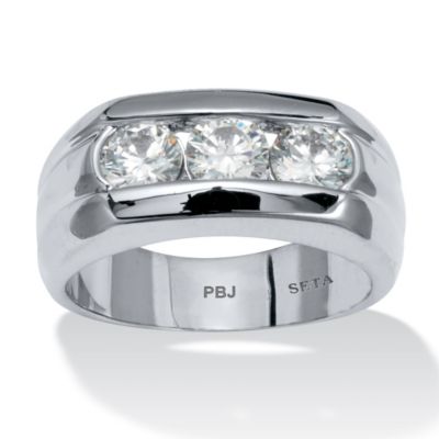Seta Jewelry Men's 1.50 TCW Round Cubic Zirconia Ring in Platinum Plated, White, 10