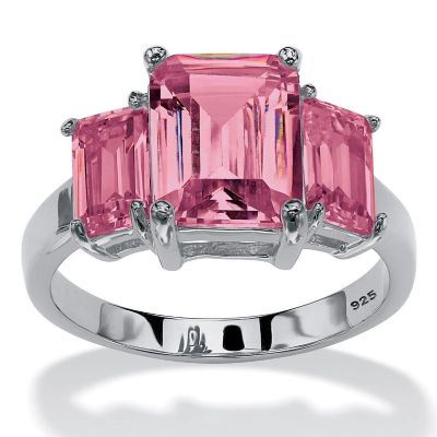 Seta Jewelry .925 Silver Simulated Birthstone 3-Stone Ring, Pink