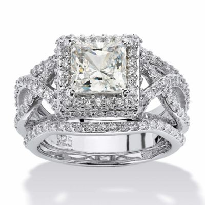 Seta Jewelry 2.82 TCW CZ Platinum-plated Silver 3-Piece Crossover Halo ...