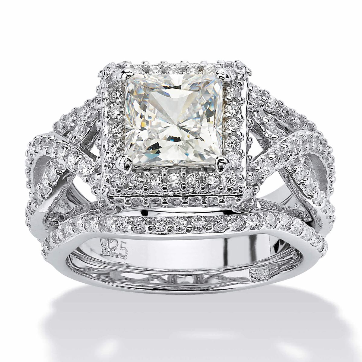 Seta Jewelry 2.82 TCW CZ Platinum-plated Silver 3-Piece Crossover Halo ...
