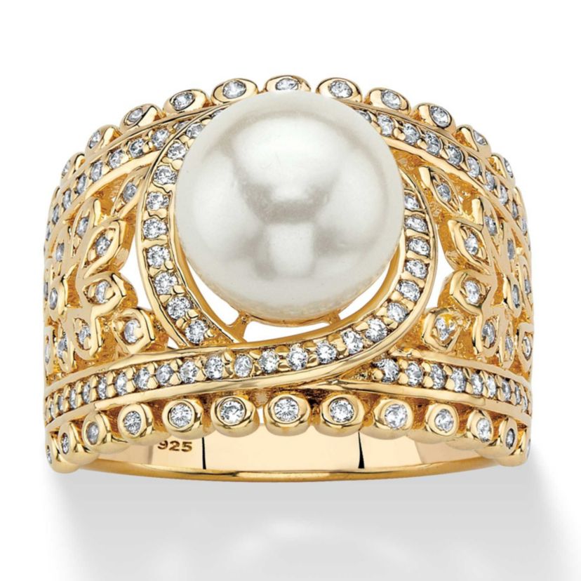 Seta Jewelry .65 Cttw. 14k Gold-plated Sterling Silver Simulated Pearl ...