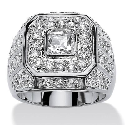 Seta Jewelry Men's 2.33 TCW Square-Cut Cubic Zirconia Octagon Grid Ring Platinum-Plated, White, 15