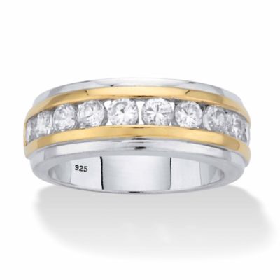 Seta Jewelry Men's 1.10 Cttw Cubic Zirconia 18k Gold and Platinum-plated Sterling Silver Ring, White, 12