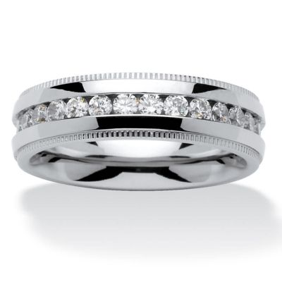 Seta Jewelry Men's 1.12 TCW Round Cubic Zirconia Eternity Band in Stainless Steel, White, 15