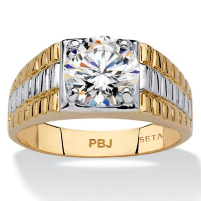 Seta Jewelry Men's 2 Carat Round Cubic Zirconia Textured Ring Gold-Plated, White, 15