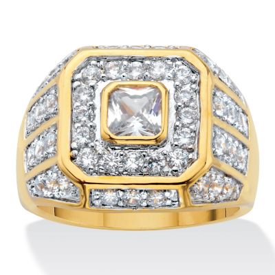 Seta Jewelry Men's 2.33 TCW Square-Cut Cubic Zirconia Octagon Grid Ring Gold-Plated, White, 14