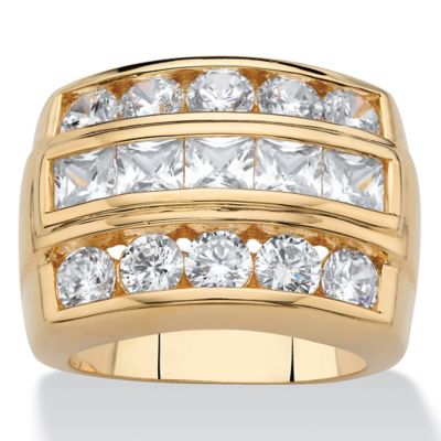 Seta Jewelry 4.35 Cttw Men's Square-Cut 18k Gold-Plated Cubic Zirconia Channel-Set Step Ring, White
