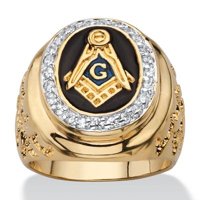 Seta Jewelry Men's .31 TCW Enamel and Cubic Zirconia Gold-Plated Masonic Nugget Ring
