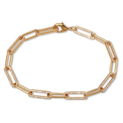 Seta Jewelry .95 TCW Round Cubic Zirconia Silvertone Paperclip Link Bracelet 7.5-inch, White