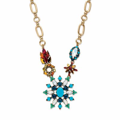 Seta Jewelry Multi-Color Oval and Marquise-Cut Crystal Goldtone Floral Starburst Necklace 18"-20"