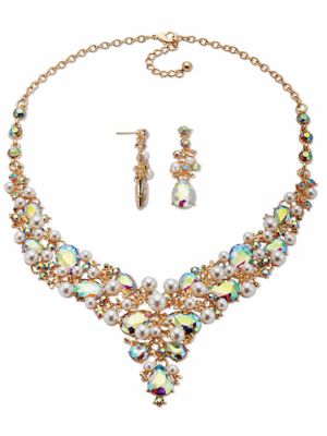 Seta Jewelry Blue Crystal Goldtone Vintage-Inspired Necklace and Earring Set