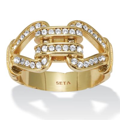 Seta Jewelry Round Crystal 14k Yellow Gold-Plated Link Ring | Belk