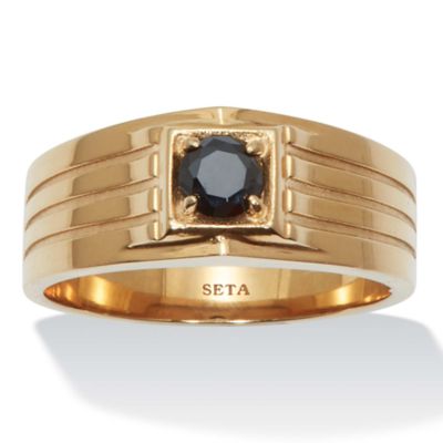 Seta Jewelry .5 TCW Men's Round Black Cubic Zirconia Gold Ion-Plated Stainless Steel Ring, 8