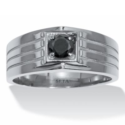 Seta Jewelry .5 TCW Men's Round Black Cubic Zirconia Stainless Steel Ring, 13