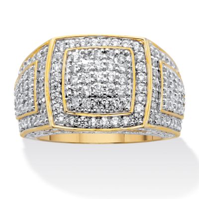 Seta Jewelry Men's 3.20 Cttw. Round Cubic Zirconia 18k Gold Plated Grid Style Ring, White, 11
