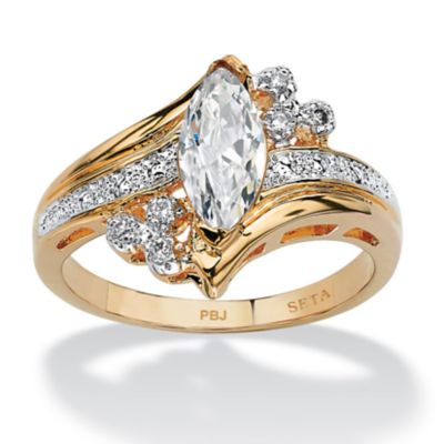 Seta Jewelry 1.03 TCW Marquise Cut Cubic Zirconia Ring in Gold-Plated, White, 5