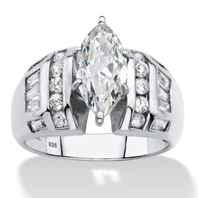 Seta Jewelry 3.17 Cttw. Platinum-plated Silver Marquise Cut Cubic Zirconia Engagement Ring, White