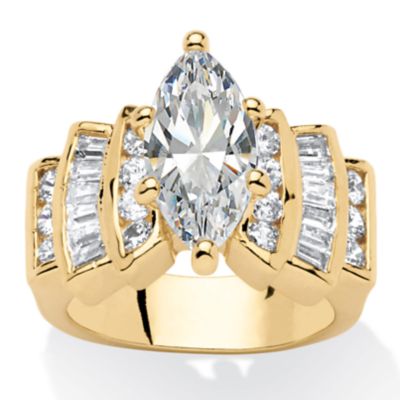 Seta Jewelry 3.63 Cttw. Marquise Cut Cubic Zirconia Gold-Plated Ring, White, 8