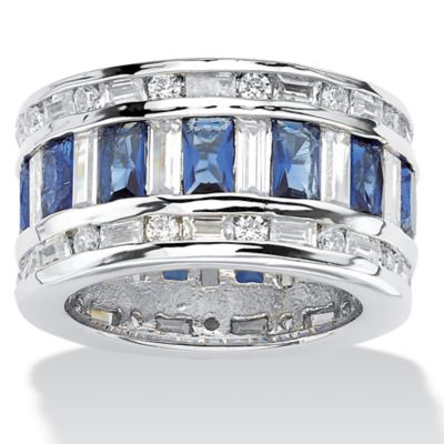 Seta Jewelry Baguette-Cut Cubic Zirconia and Simulated Blue Sapphire Eternity Band Ring 10.44 TCW in Silvertone, 7