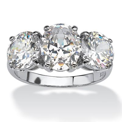 Seta Jewelry 6.54 TCW Oval Cut Cubic Zirconia Platinum-plated Sterling Silver 3-Stone Bridal Engagement Ring, White
