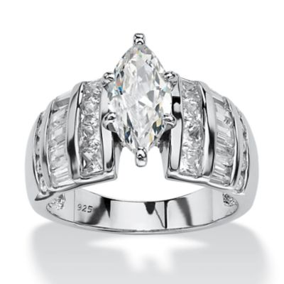 Seta Jewelry 3.87 TCW Marquise Cut Cubic Zirconia Ring in Platinum-plated Sterling Silver, White